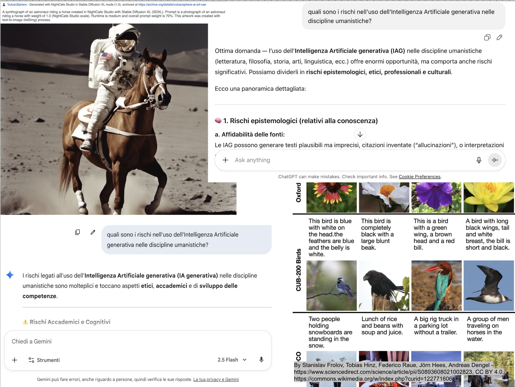 Collage di immagini con 2 chatbot e immagini generate da IA